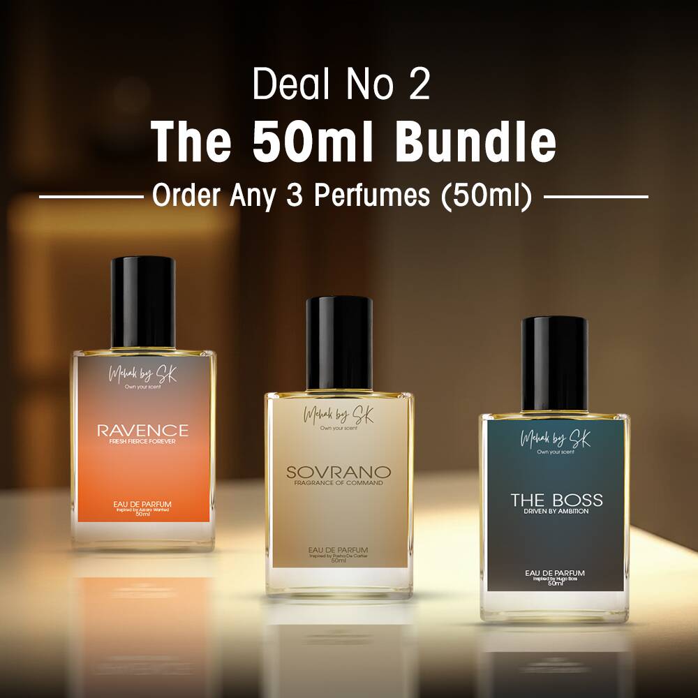 Get ready to upgrade your fragrance collection with our Buy Any 3 x 50ml Perfumes Deal!Enjoy 10% OFF plus Free Delivery on all 50ml perfumes when you mix and match your favorite scents. Choose from a stunning range of long-lasting, high-quality perfumes for men and women — perfect for everyday wear or special occasions. What’s Included: Any 3 perfumes (50ml each) of your choice Flat 10% discount on your total Free nationwide delivery Premium, long-lasting fragrances Why Choose This Deal: Great value for money Perfect for gifting or personal use Mix and match from our exclusive perfume range Fast & free delivery anywhere in Pakistan Limited Time Offer – Shop Now & Enjoy the Luxury of Choice!
